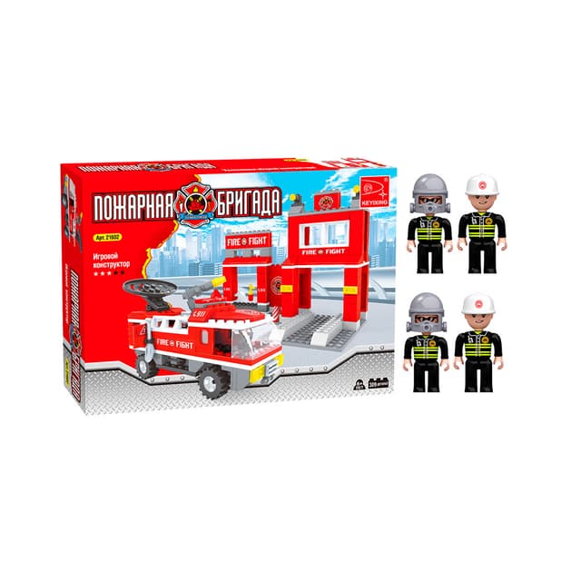 Игровой конструктор, Keyixing, 21602, Пожарная бригада, Пожарная часть, 4 минифигурки, 309 деталей, Цветная коробка