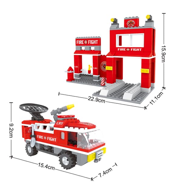 Игровой конструктор, Keyixing, 21602, Пожарная бригада, Пожарная часть, 4 минифигурки, 309 деталей, Цветная коробка
