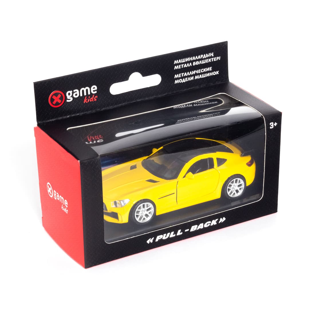 Металлическая машинка, X-Game Kids, 43500Y, 1:32, Длина 12.5 см, Открывающиеся двери, Pull-back двигатель, Жёлтая, Цветная коробка