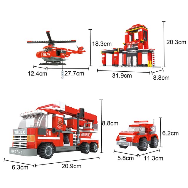 Игровой конструктор, Keyixing, 21901, Пожарная бригада, Штаб пожарной бригады, 6 минифигурок, 709 деталей, Цветная коробка
