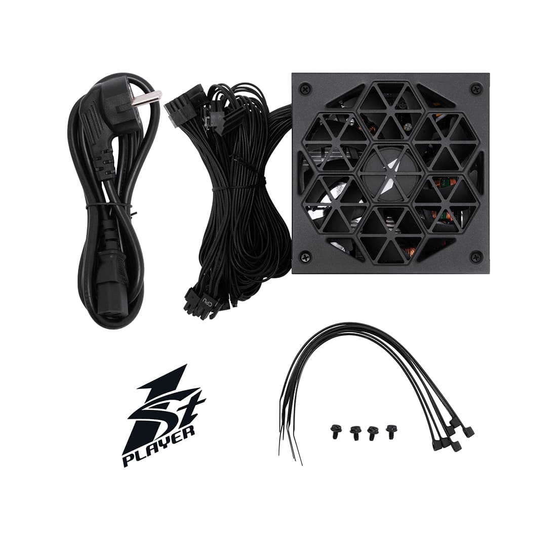 Блок питания, 1STPLAYER, HA 650W BK, 650W, ATX, 80+, APFC, 20+4pin, 4+4pin, 4*Sata, 2*Molex, 2*PCI-E 6+2-pin, Non-modular, Вентиялтор 14см, 145х150х86мм, Черный