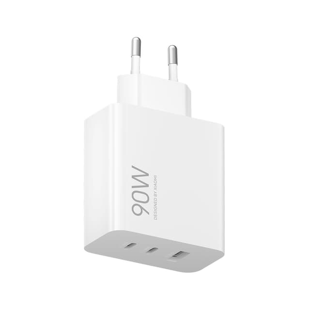 Адаптер питания, Xiaomi, 90W HyperCharge Power Adapter (3-Port) EU, BHR087MEU/MDY-19-EK, 3,6-5,0 В  3,0 А (15,0 Вт макс.) / 5,0-20,0 В - 6,1-4,5 А (90,0 Вт макс.), 2 Порта Распределение 67 Вт + 18 Вт, Стандарт Xiaomi HyperCharge, 55.5  74.8  30 мм, Вес ~130 г, Белый