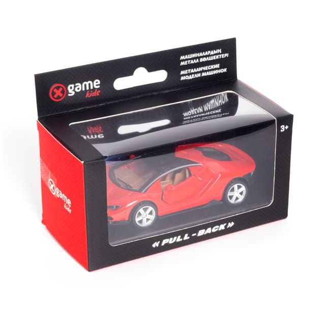 Металлическая машинка, X-Game Kids, 43740R, 1:32, Длина 12.5 см, Открывающиеся двери, Pull-back двигатель, Красная, Цветная коробка