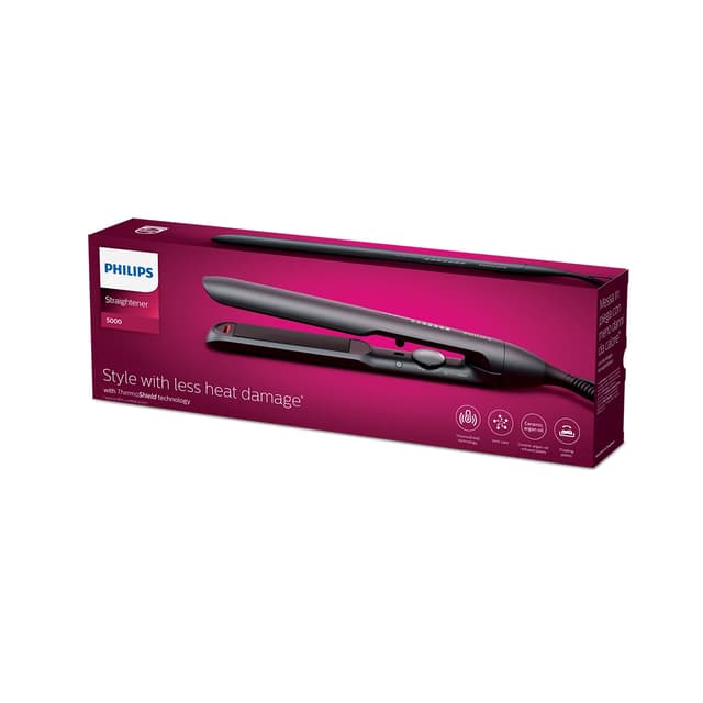 Выпрямитель для волос, Philips, Серии 5000 BHS510/00, Плавающие пластины, Время нагрева 30 с,Длинные пластины 105 мм, Температурный диапазон 120–230 °C, Пластины из керамики с аргановым маслом, Цвет черный