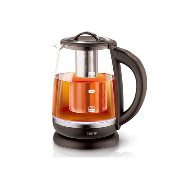 Чайник электрический, Centek, CT-0017, Стекло, 2.0л, 2200Вт, Регулир. темп. 7-цвет. Внутр.подсветка, Фильтр, Черный