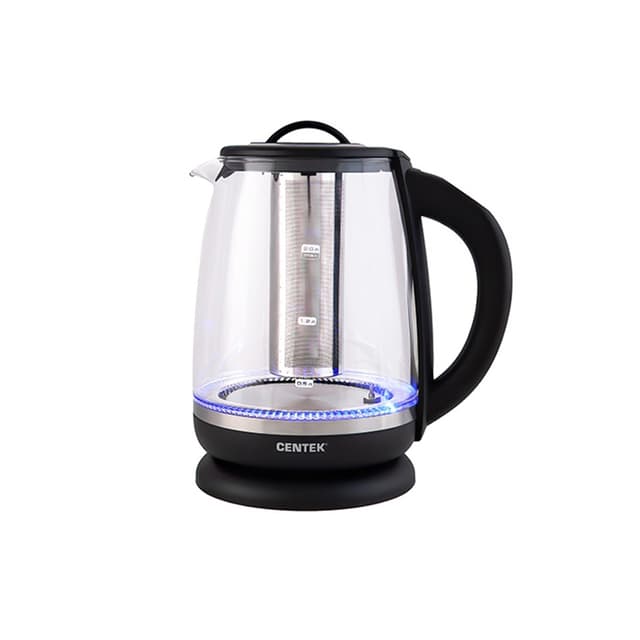 Чайник электрический, Centek, CT-0017, Стекло, 2.0л, 2200Вт, Регулир. темп. 7-цвет. Внутр.подсветка, Фильтр, Черный