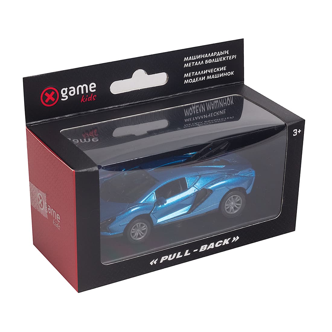 Металлическая машинка, X-Game Kids, 44800MB, 1:32, Длина 12 см, Открывающиеся двери, Pull-back двигатель, Синий металлик, Цветная коробка