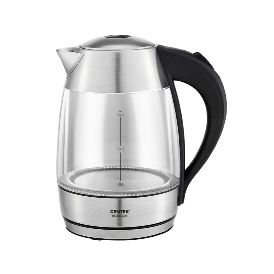 Чайник электрический, Centek, CT-0012, Стекло, 1.7л, 2200W, Двойные стенки, LED, Защита от перегрева, Фильтр от накипи