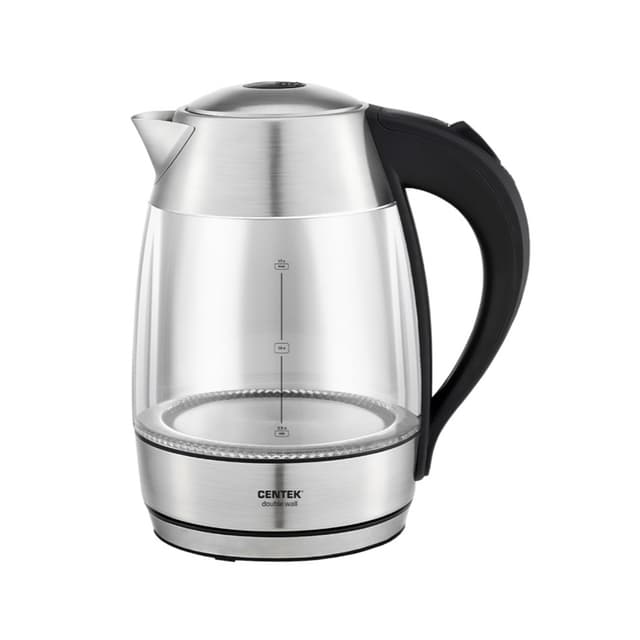 Чайник электрический, Centek, CT-0012, Стекло, 1.7л, 2200W, Двойные стенки, LED, Защита от перегрева, Фильтр от накипи