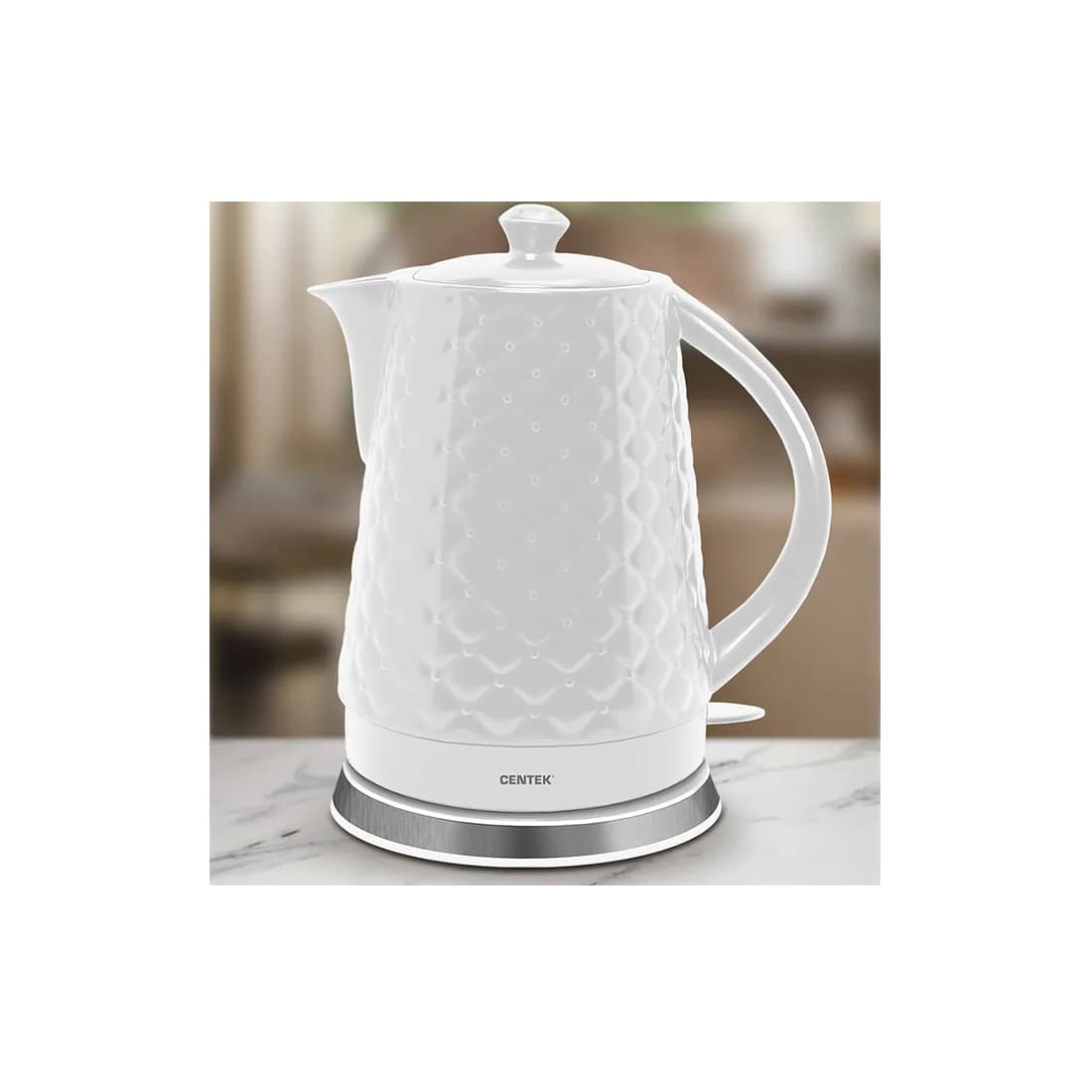 Чайник электрический, Centek, CT-0061, 2.0л, 2000W, Супербелая керамика, Рельефный корпус, Белый