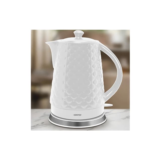 Чайник электрический, Centek, CT-0061, 2.0л, 2000W, Супербелая керамика, Рельефный корпус, Белый