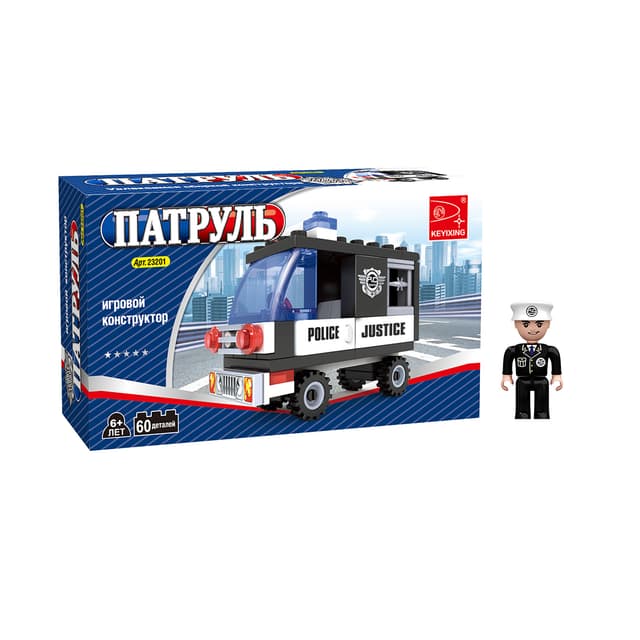 Игровой конструктор, Keyixing, 23201, Патруль, Полицейский фургон, 1 минифигурка, 60 деталей, Цветная коробка
