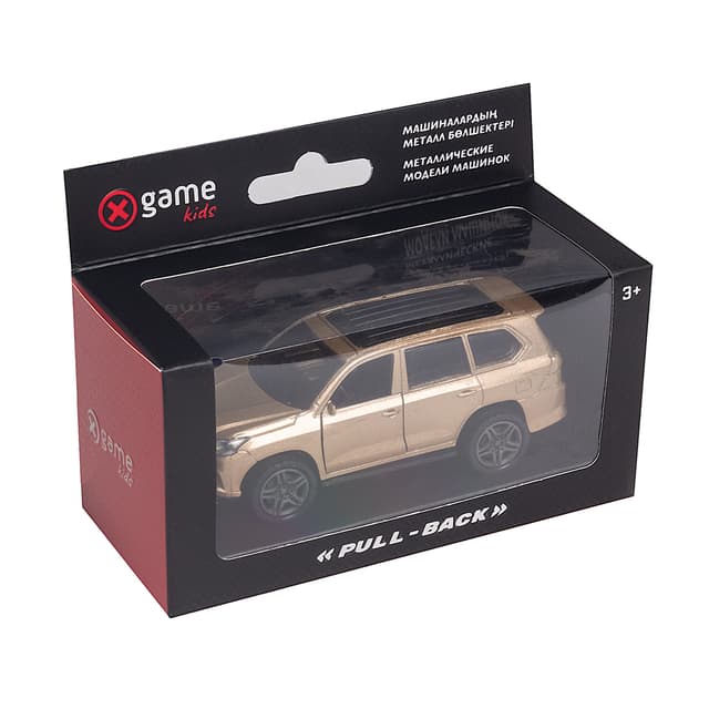 Металлическая машинка, X-Game Kids, 57000G, 1:32, Длина 12.1 см, Открывающиеся двери, Pull-back двигатель, Золотистая, Цветная коробка