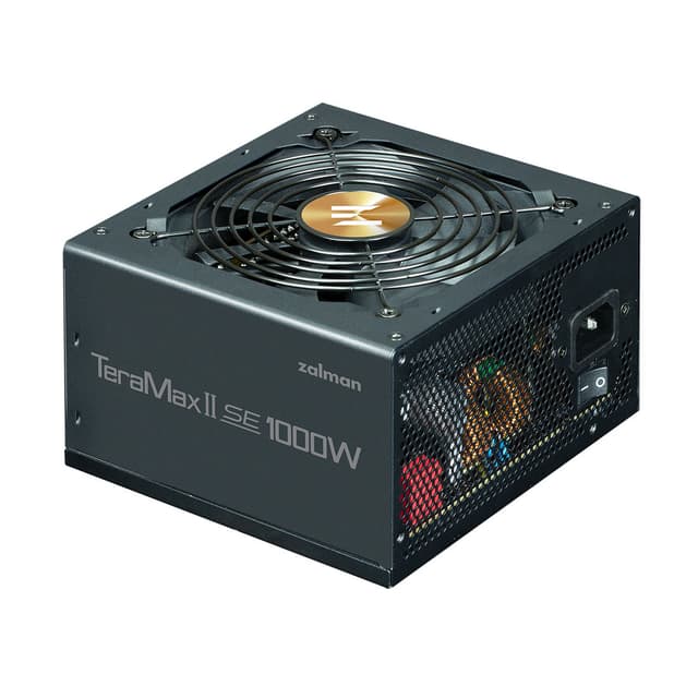 Блок питания, Zalman, ZM1000-TMX2SE, 1000W, Gold, ATX3.1, APFC, 20+4 pin, 2*4+4pin, 12*Sata, 3*Molex, 4*PCI-E 6+2 pin, 1*PCI-E 12+4pin, Modular, Вентилятор 12см, 150*140*86 мм, Черный