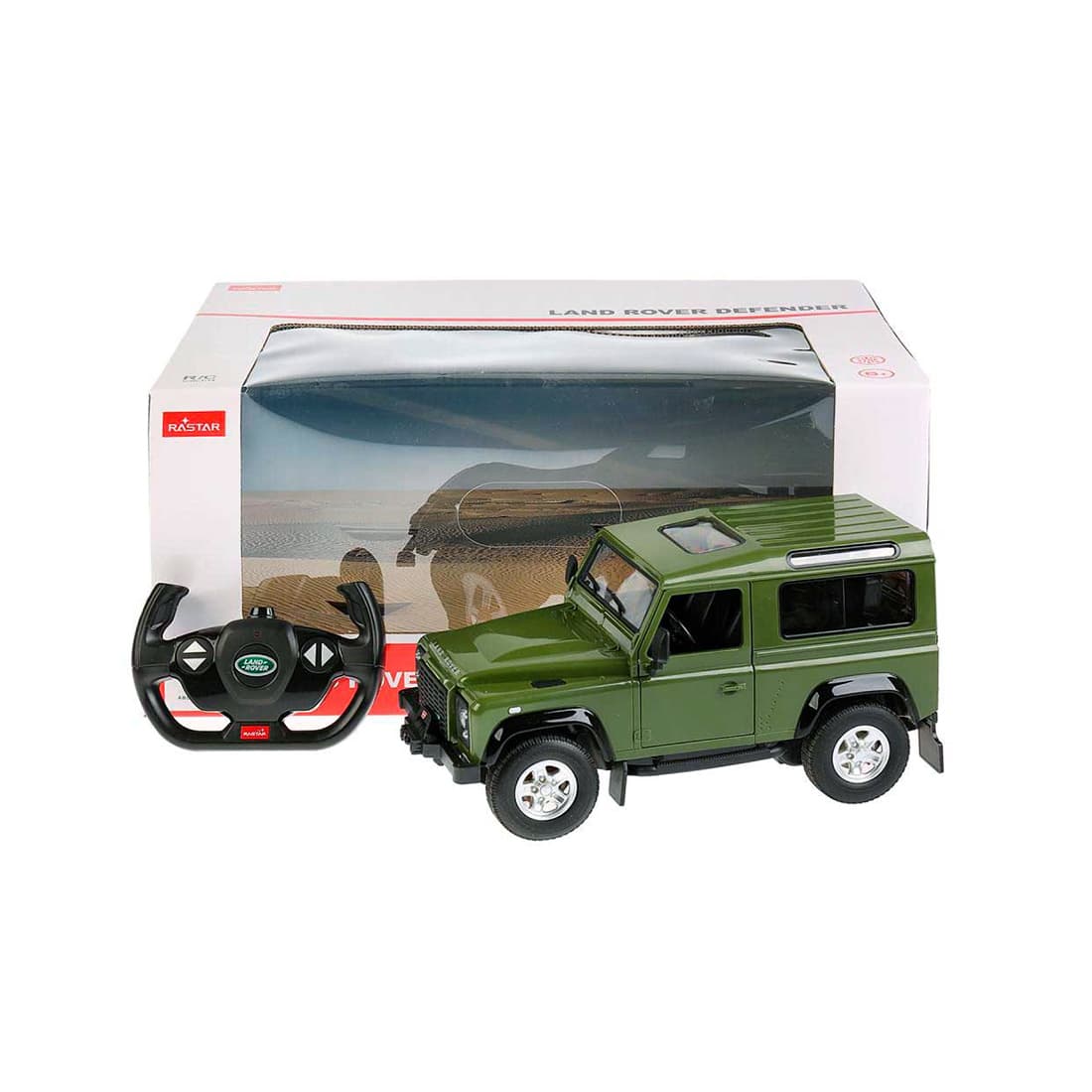 Радиоуправляемая машина, RASTAR, 78400G, 1:14, Land Rover Defender, Пластик, Открывающиеся двери, 27 Mhz, Зелёная