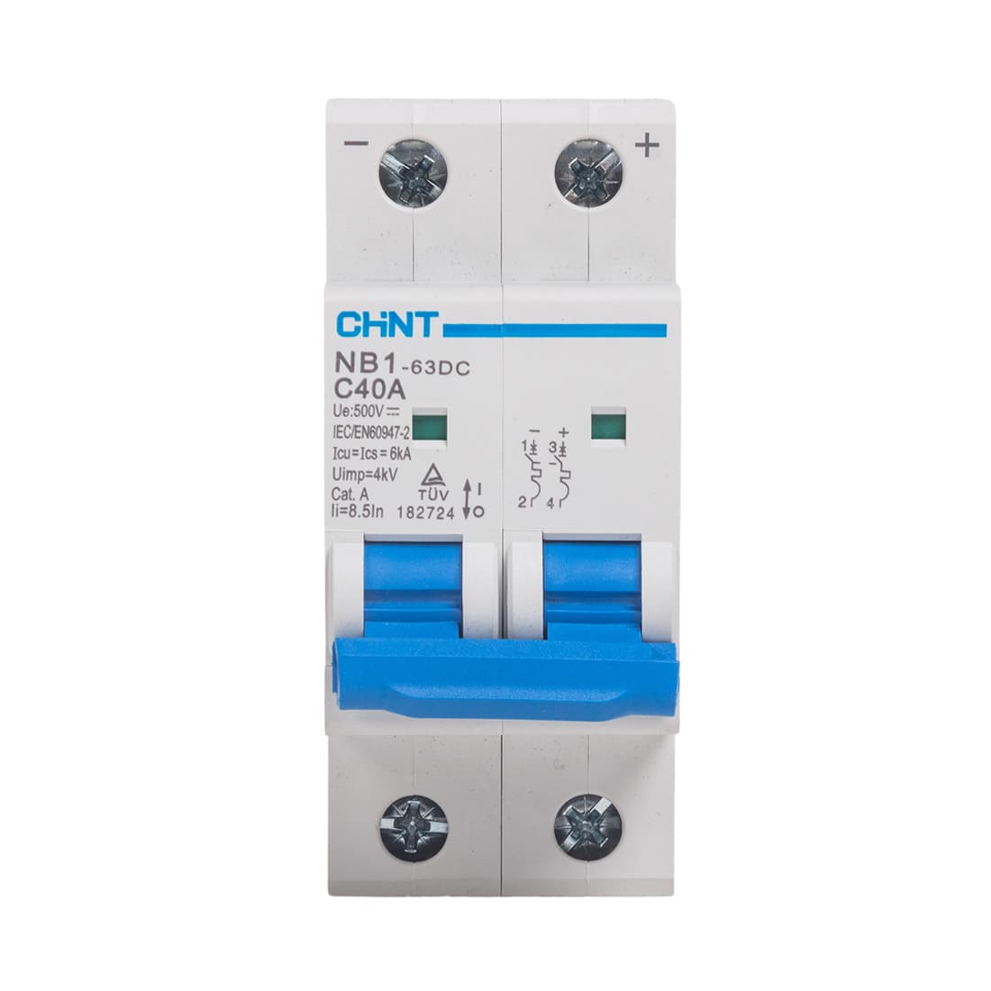 Автоматический выключатель, CHINT, NB1-63DC 182724, 2P 40A DC500B 6kA