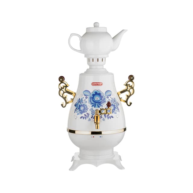 Самовар, Centek, CT-0092 A, 4.0л, 2100W, поддерж.t, + LED индикатор, Керам зав., Рисунок, Золото, Белый