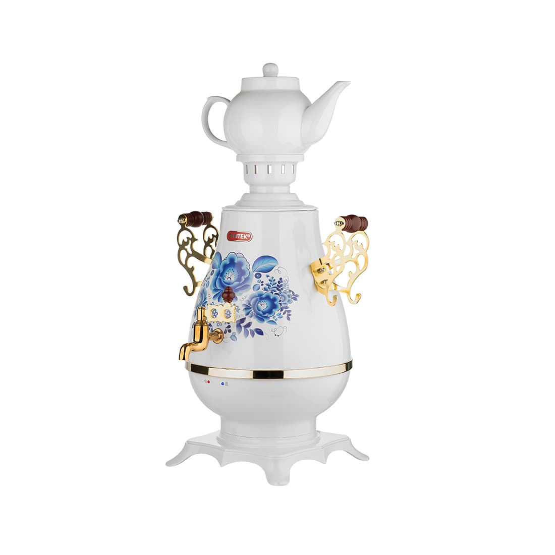 Самовар, Centek, CT-0092 A, 4.0л, 2100W, поддерж.t, + LED индикатор, Керам зав., Рисунок, Золото, Белый