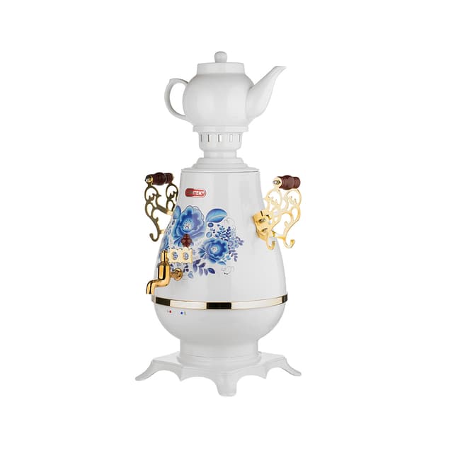 Самовар, Centek, CT-0092 A, 4.0л, 2100W, поддерж.t, + LED индикатор, Керам зав., Рисунок, Золото, Белый