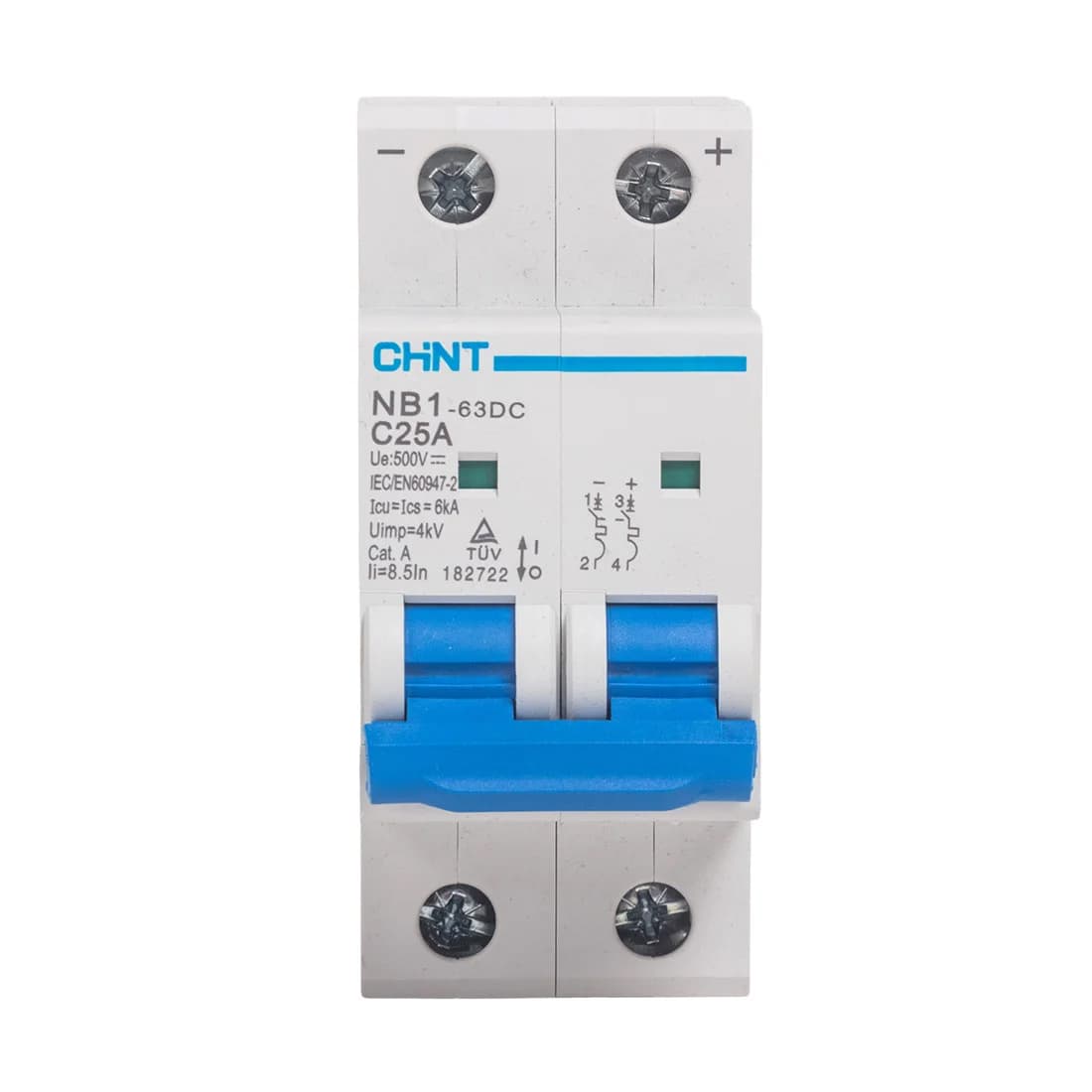 Автоматический выключатель, CHINT, NB1-63DC 182726, 2P 63A DC500B 6kA