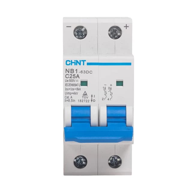 Автоматический выключатель, CHINT, NB1-63DC 182726, 2P 63A DC500B 6kA