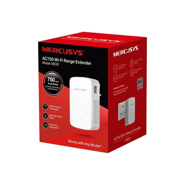 Усилитель Wi-Fi сигнала, Mercusys, ME20, 802.11a/b/g/n/ac, AC750, Порт RJ45 10/100 Мбит/с