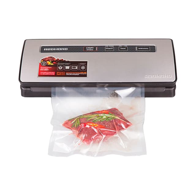 Вакууматор, Redmond, RVS-M021, Электронное управление, 2 уровня откачки воздуха, Скорость всасывания 12 л/мин, Пластик, Нержавеющая сталь, Длина шнура электропитания 1.2 м, Серый металлик