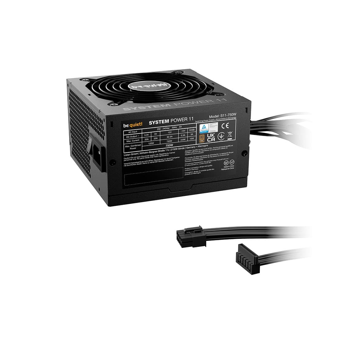 Блок питания, Bequiet!, System Power 11 750W, BP012EU, 750W, Bronze, ATX 3.1, APFC, 1*20+4pin, 1*4+4pin, 1*8pin, 6*SATA, 1*Molex, 3*PCI-E 6+2 pin, 1*PCI-E 12+4pin, Вентилятор 12см, 150*86*140 см, Черный