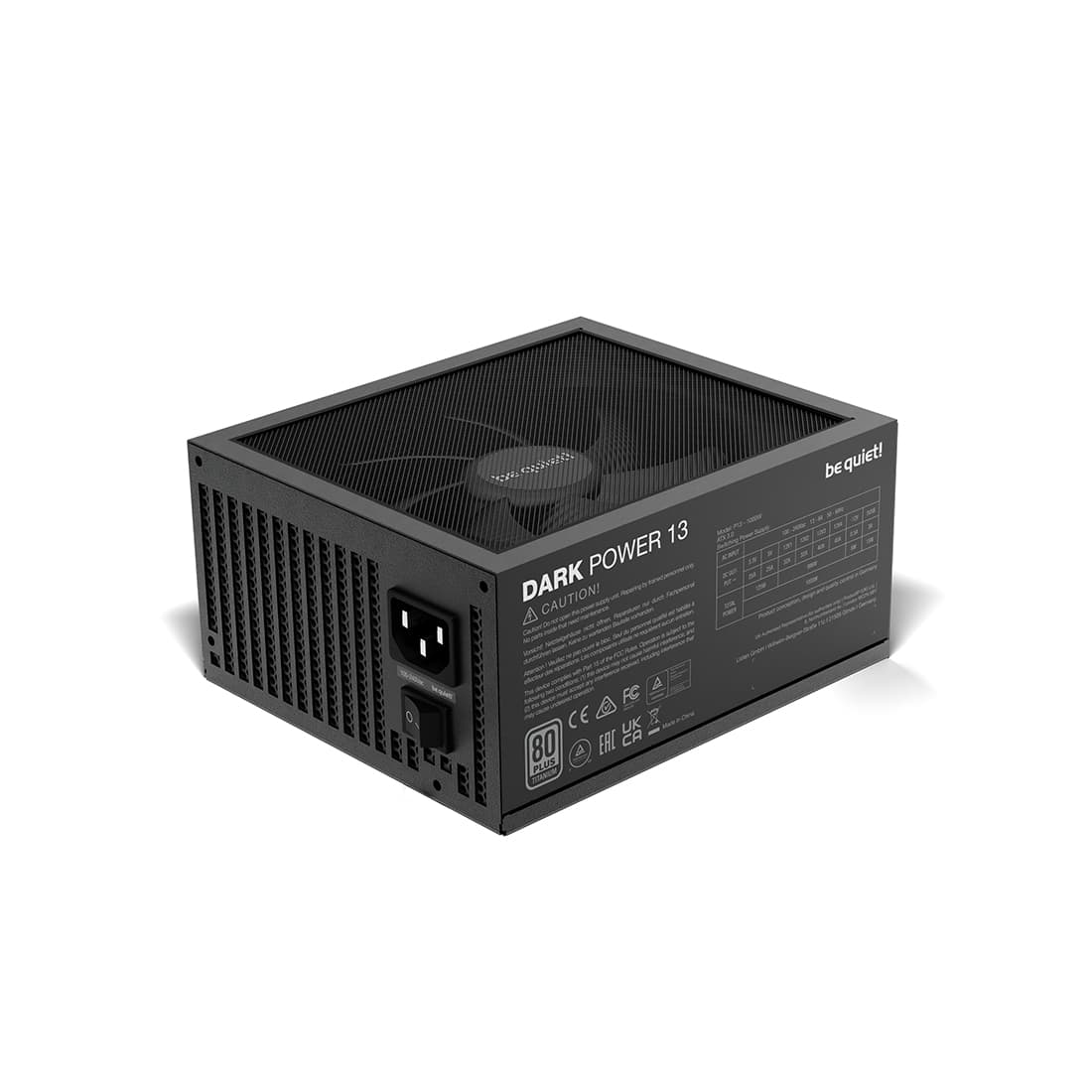 Блок питания, Bequiet!, Dark Power 13 1000W, BN335, 1000W, ATX 3.1, Titanium, APFC, 20+4 pin, 4+4pin, 8pin, 13*Sata, 3*Molex, 4*PCIe 6+2-pin, 1*12VHPWR, Modular, Вентилятор 13.5см, Чёрный