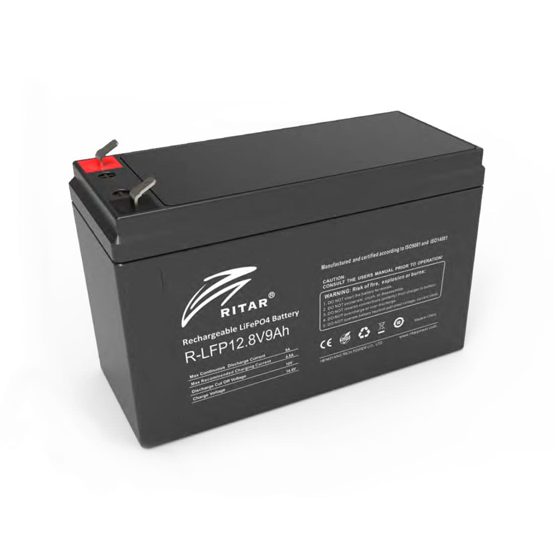 Батарея, Ritar, R-LFP12.8V9Ah, Литий-железо-фосфатный аккумулятор 12.8В 9Ач, Вес нетто: 1,1 кг, Размер в мм.: 151*65*95