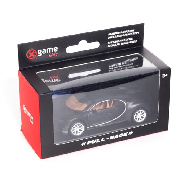 Металлическая машинка, X-Game Kids, 64100MB, 1:32, Длина 12.5 см, Открывающиеся двери, Pull-back двигатель, Чёрная матовая, Цветная коробка