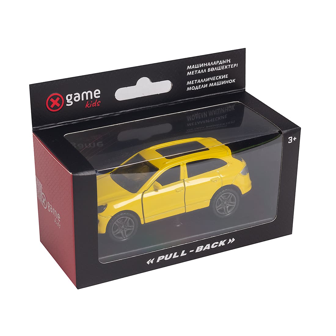 Металлическая машинка, X-Game Kids, 64480Y, 1:32, Длина 12.1 см, Открывающиеся двери и багажник, Pull-back двигатель, Жёлтая, Цветная коробка