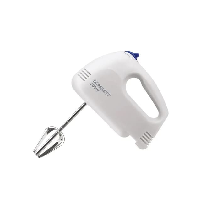 Миксер, Scarlett, SC-HM40S03, 7 скоростей, 4 насадки, Кнопка отсоединения насадок, Мощность 200 Вт, Длина шнура 1м, Белый