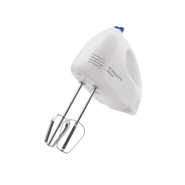Миксер, Scarlett, SC-HM40S03, 7 скоростей, 4 насадки, Кнопка отсоединения насадок, Мощность 200 Вт, Длина шнура 1м, Белый