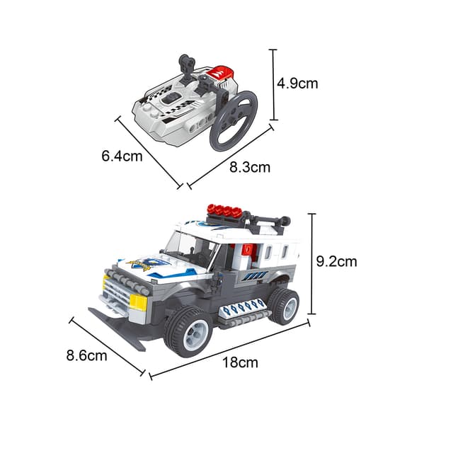 Игровой конструктор, Keyixing, 20203, Гонка, Полицейский внедорожник на инфракрасном пульте управления, 1 минифигурка, 285 деталей, Цветная коробка