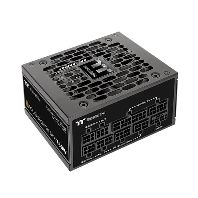 Блок питания, Thermaltake, Toughpower SFX 750W, PS-STP-0750FNFAGE-1, 750W, SFX, Gold, APFC, 20+4 pin, 2*4+4pin, 8*Sata, 4*Molex, 4*PCI-E 6+2 pin, 1*(16pin) 12VHPWR, FDD, Modular, Вентилятор 9.2 см, 100х125х63,5мм, Чёрный