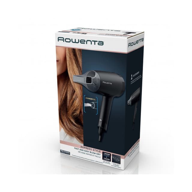 Фен, Rowenta, CV1803F0, Мощность 1600 Вт, ип мотора DC, 2 температурные режимы, 2 Настройки скорости, Ультра-холодный воздух, Черный