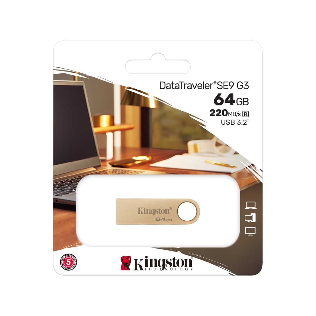 USB-накопитель, Kingston, DataTraveler SE9 G3 DTSE9G3/64GB, 64GB, USB 3.2 Gen 1, Золотистый
