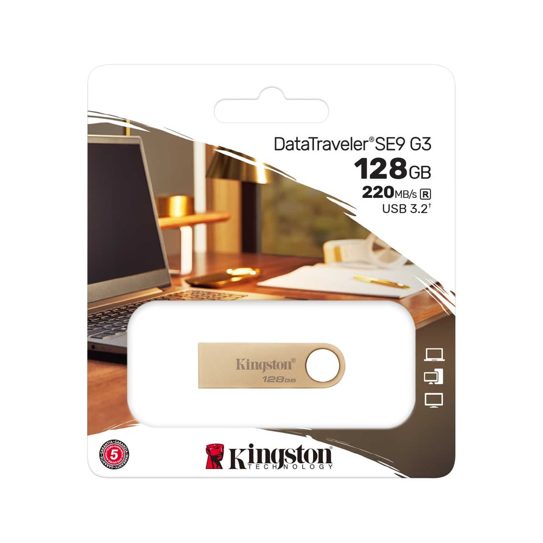 USB-накопитель, Kingston, DataTraveler SE9 G3 DTSE9G3/128GB, 128GB, USB 3.2 Gen 1, Золотистый