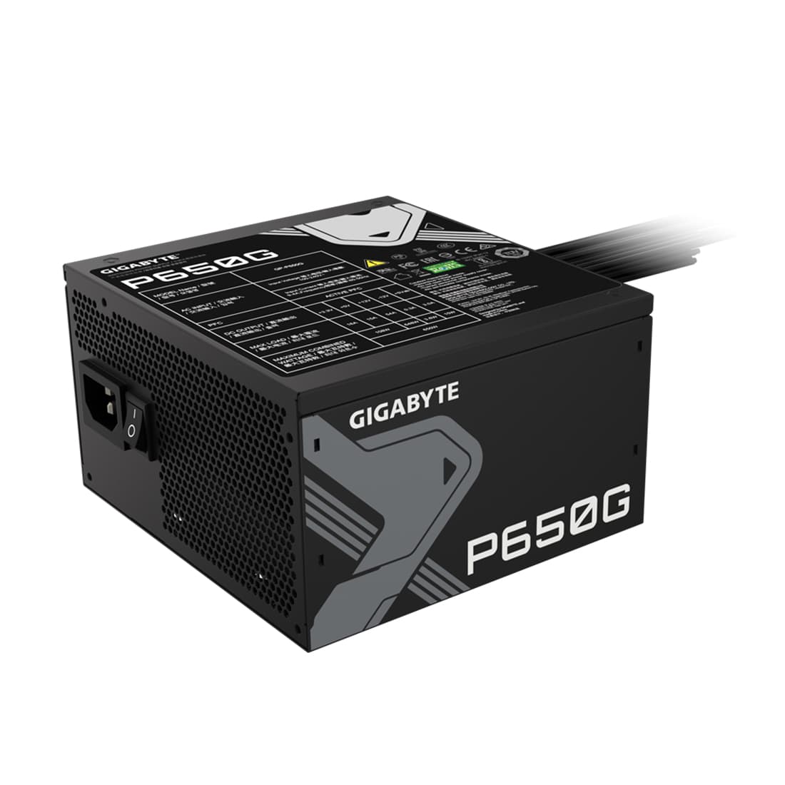 Блок питания, Gigabyte, GP-P650G, 650W, 80 PLUS Gold, ATX, 20+4 pin, 2*4+4pin, 6*Sata, 3*Molex, 4*PCI-E 6+2 pin, Вентилятор 12 см, Кабель питания, Чёрный