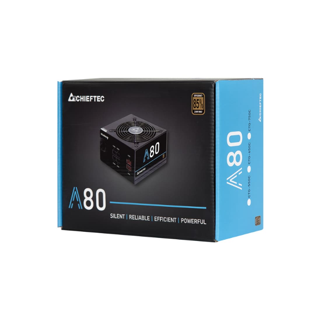 Блок питания, Chieftec, A-80 CTG-550C, 550W, ATX, APFC, Semi Modular, 20+4pin, 4+4pin, 6*Sata, 4*Molex, 2*PCIe 6+2-pin, Вентилятор 12см, Черный