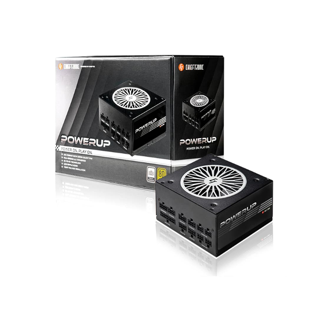 Блок питания, Chieftec, PowerUp GPX-550FC, 550W, ATX, APFC, Gold, Modular, 20+4pin, 2*4+4pin, 6*Sata, 3*Molex, 2*PCI-E 6+2-pin, Вентилятор 12см, Черный