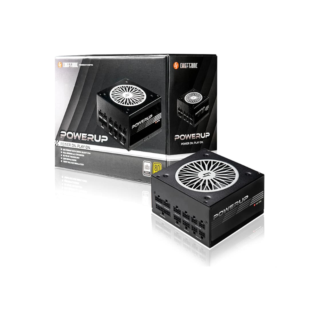 Блок питания, Chieftec, PowerUp GPX-750FC, 750W, ATX, APFC, Gold, Modular, 20+4pin, 2*4+4pin, 9*Sata, 3*Molex, 4*PCI-E 6+2-pin, Вентилятор 12см, Черный