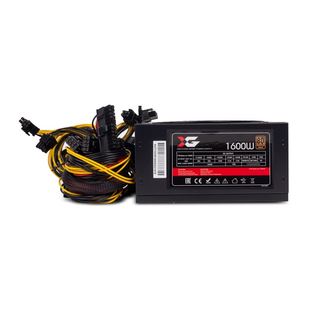 Блок питания, X-Game, TTM Multi-rail, 1600W, ATX, APFC, 20+4P, P4+P4*1, (PCI 6+2P to 6+2P)*6PCS, SATA*8+IDE*6, кабель питания, черный