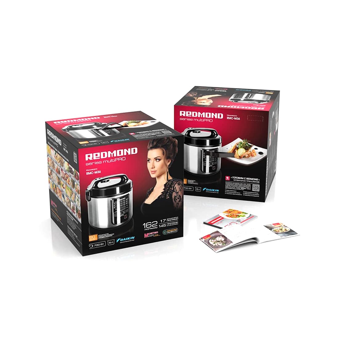 Мультиварка, Redmond, RMC-M36, 700 Вт, Автоматических программ 17, Покрытие чаши антипригарное DAIKIN® (Япония), Объем чаши 5 л, Полезный объем чаши 3,5 л, Дисплей LED, Черный