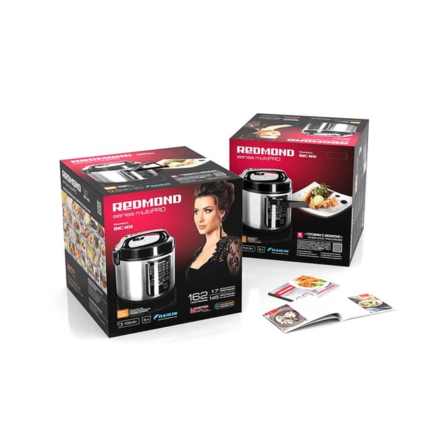 Мультиварка, Redmond, RMC-M36, 700 Вт, Автоматических программ 17, Покрытие чаши антипригарное DAIKIN® (Япония), Объем чаши 5 л, Полезный объем чаши 3,5 л, Дисплей LED, Черный