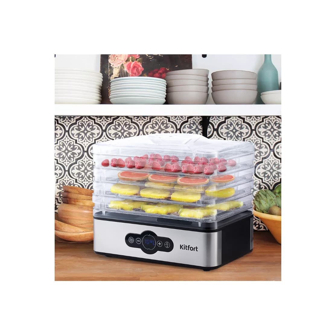 Сушилка для овощей и фруктов, Kitfort, КТ-1914, Мощность 200–240 Вт, Количество поддонов 5, Обдув Вертикальный, Цвет черный