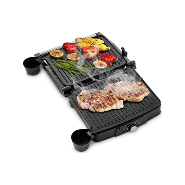 Гриль, Kitfort, КТ-1655, Антипригарные панели, Открытие на 180°, Температура нагрева 100-220°C, Длина шнура 0.7м, Мощность 2000Вт, Черный/Стальной