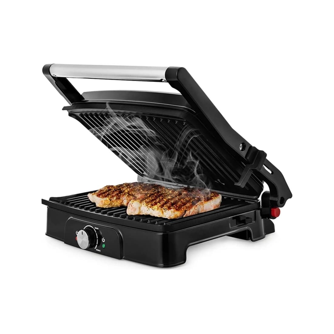 Гриль, Kitfort, КТ-1655, Антипригарные панели, Открытие на 180°, Температура нагрева 100-220°C, Длина шнура 0.7м, Мощность 2000Вт, Черный/Стальной