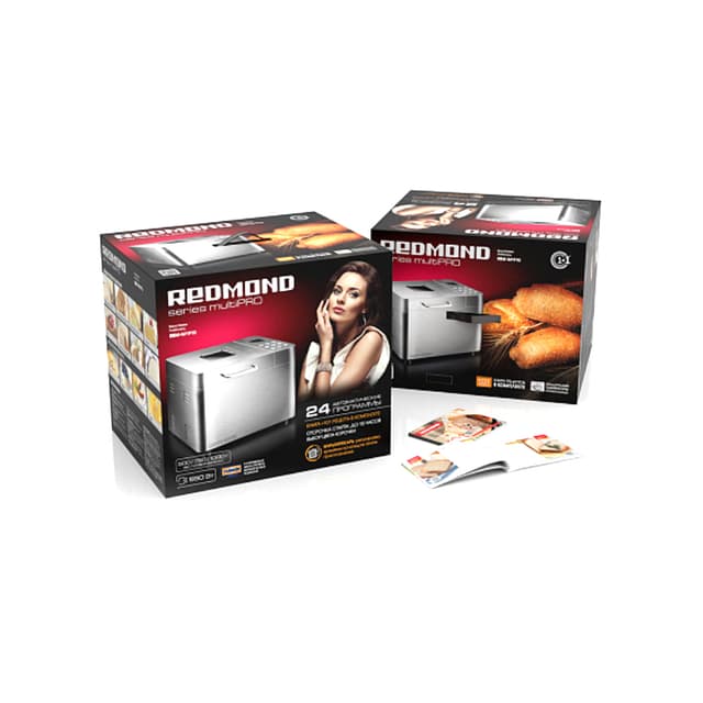Хлебопечь, Redmond, RBM-M1910,Мощность-550 Вт ,Количество программ-25 ,Пользовательский режим-есть ,Таймер-есть,Смотровое окно-есть, Напряжение-220-240 В, 50 Гц ,Материал корпуса-нержавеющая сталь